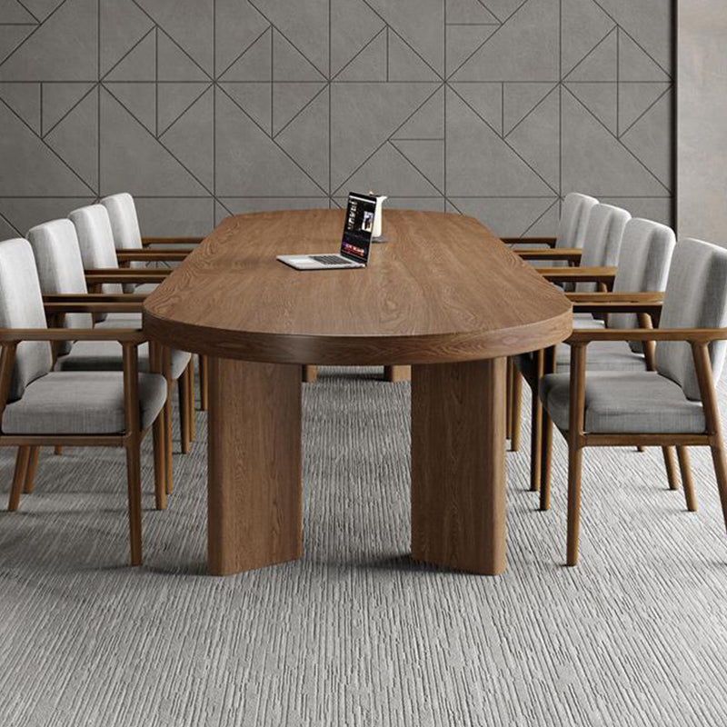 Pine Wood Top Dining Table Modern Oval Dining Table with 4 Legs 94.5"L x 39.4"W x 29.5"H Without Chairs Clearhalo 'Dining Tables & Seating' 'Dining Tables' 'dining_table' 'furn' 'furn_dining_table' 'Furniture' 'furniture_dining_table' 'Kitchen & Dining Furniture' 'kitchen' 'kitchen_dining_table' 4927859