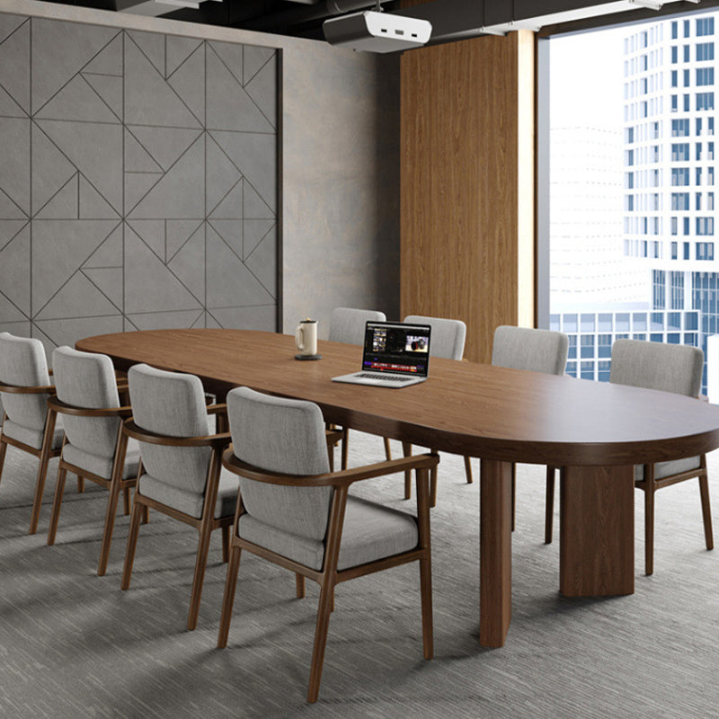 Pine Wood Top Dining Table Modern Oval Dining Table with 4 Legs 86.6"L x 39.4"W x 29.5"H Without Chairs Clearhalo 'Dining Tables & Seating' 'Dining Tables' 'dining_table' 'furn' 'furn_dining_table' 'Furniture' 'furniture_dining_table' 'Kitchen & Dining Furniture' 'kitchen' 'kitchen_dining_table' 4927860