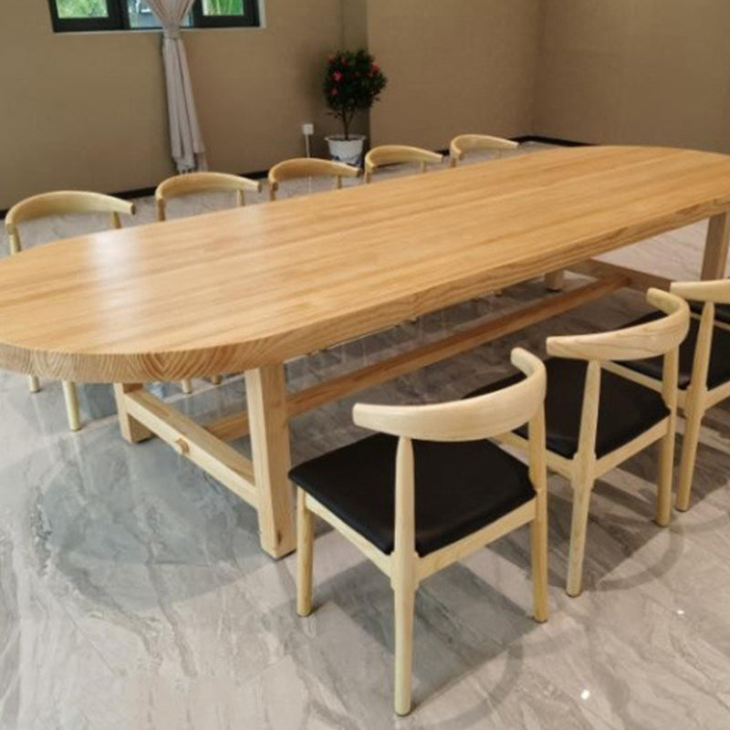 Pine Wood Top Dining Table Modern Oval Dining Table with 4 Legs Clearhalo 'Dining Tables & Seating' 'Dining Tables' 'dining_table' 'furn' 'furn_dining_table' 'Furniture' 'furniture_dining_table' 'Kitchen & Dining Furniture' 'kitchen' 'kitchen_dining_table' 4927869