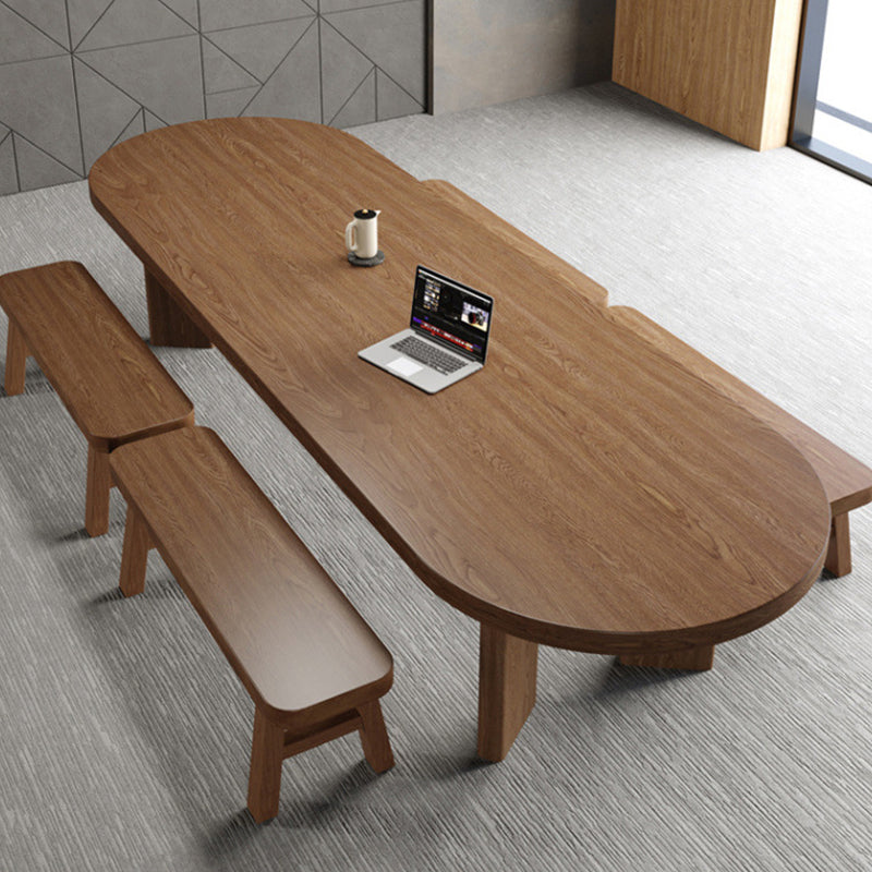 Pine Wood Top Dining Table Modern Oval Dining Table with 4 Legs Clearhalo 'Dining Tables & Seating' 'Dining Tables' 'dining_table' 'furn' 'furn_dining_table' 'Furniture' 'furniture_dining_table' 'Kitchen & Dining Furniture' 'kitchen' 'kitchen_dining_table' 4927870