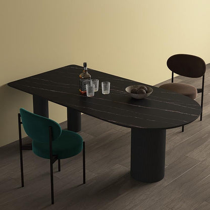 Stone Top Dining Table Traditional Luxury Dining Table with 3 Legs Black Without Chairs Clearhalo 'Dining Tables & Seating' 'Dining Tables' 'dining_table' 'furn' 'furn_dining_table' 'Furniture' 'furniture_dining_table' 'Kitchen & Dining Furniture' 'kitchen' 'kitchen_dining_table' 4927899