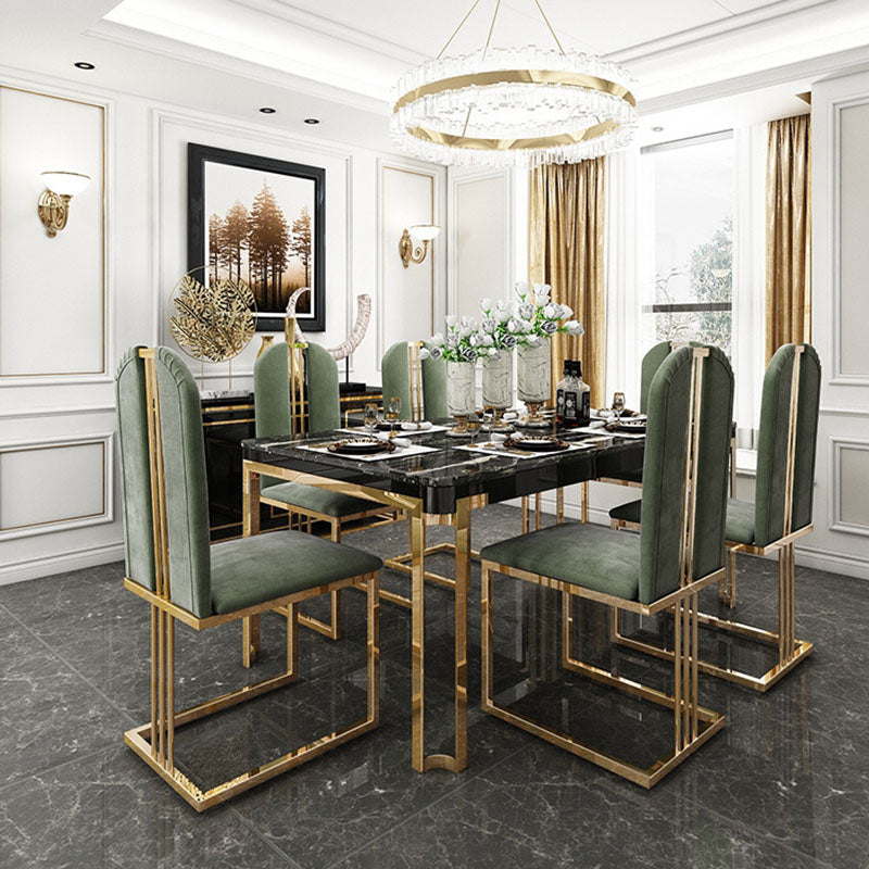 Rectangle Stone Top Dining Table Traditional Luxury Table with 4 Legs Black 63"L x 33.5"W x 29.5"H Without Chairs Clearhalo 'Dining Tables & Seating' 'Dining Tables' 'dining_table' 'furn' 'furn_dining_table' 'Furniture' 'furniture_dining_table' 'Kitchen & Dining Furniture' 'kitchen' 'kitchen_dining_table' 4927919