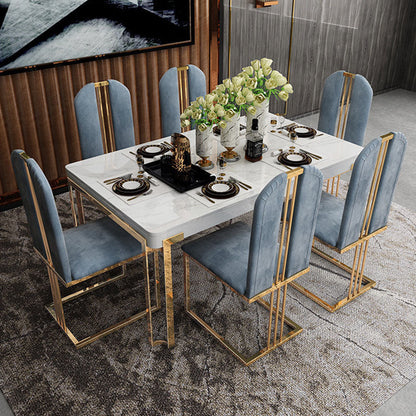 Rectangle Stone Top Dining Table Traditional Luxury Table with 4 Legs White Without Chairs Clearhalo 'Dining Tables & Seating' 'Dining Tables' 'dining_table' 'furn' 'furn_dining_table' 'Furniture' 'furniture_dining_table' 'Kitchen & Dining Furniture' 'kitchen' 'kitchen_dining_table' 4927920