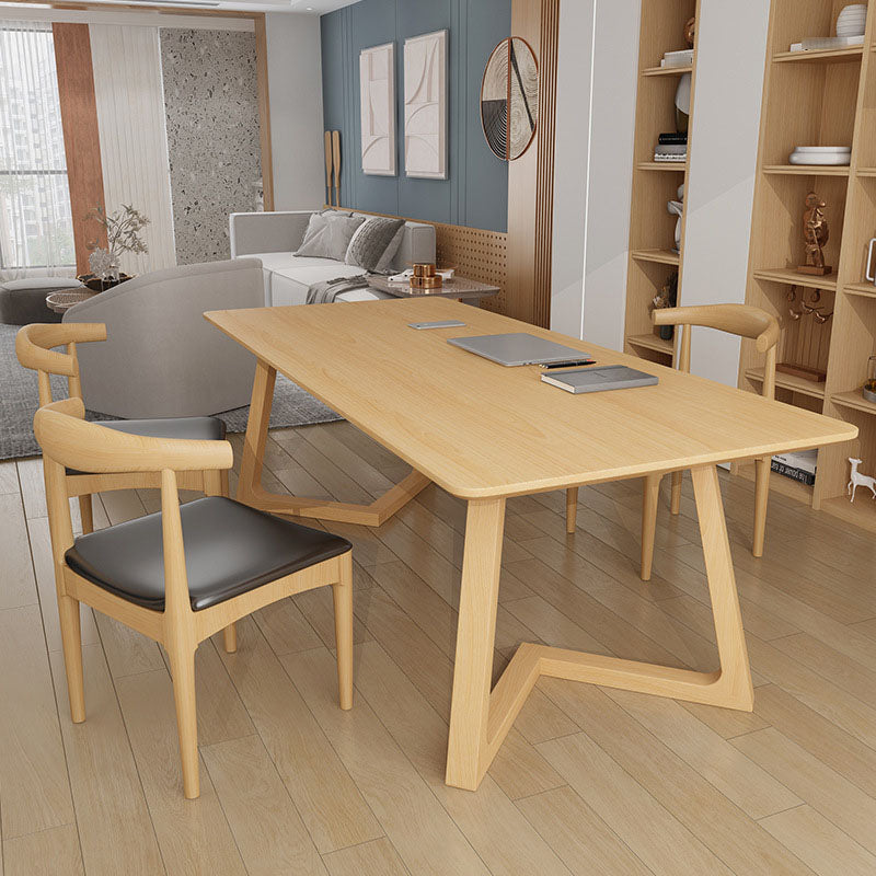 Solid Wood Top Dining Table Traditional Luxury Table with Pine Wood Sled Base 78.7"L x 31.5"W x 29.5"H Without Chairs Clearhalo 'Dining Tables & Seating' 'Dining Tables' 'dining_table' 'furn' 'furn_dining_table' 'Furniture' 'furniture_dining_table' 'Kitchen & Dining Furniture' 'kitchen' 'kitchen_dining_table' 4927968