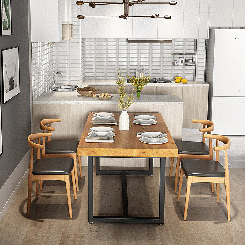 Pine Wood Top Dining Table Industrial Rectangle Table with Trestle Base in Black 70.9"L x 31.5"W x 29.5"H Without Chairs Clearhalo 'Dining Tables & Seating' 'Dining Tables' 'dining_table' 'furn' 'furn_dining_table' 'Furniture' 'furniture_dining_table' 'Kitchen & Dining Furniture' 'kitchen' 'kitchen_dining_table' 4927985