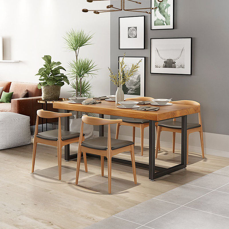 Pine Wood Top Dining Table Industrial Rectangle Table with Trestle Base in Black 55.1"L x 27.6"W x 29.5"H Without Chairs Clearhalo 'Dining Tables & Seating' 'Dining Tables' 'dining_table' 'furn' 'furn_dining_table' 'Furniture' 'furniture_dining_table' 'Kitchen & Dining Furniture' 'kitchen' 'kitchen_dining_table' 4927987
