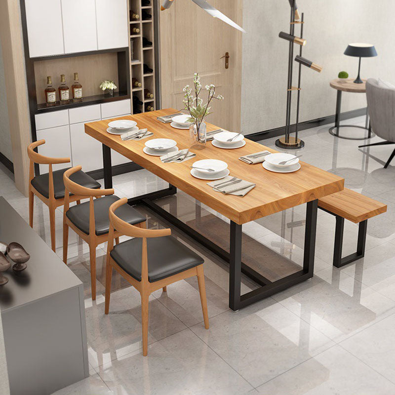 Pine Wood Top Dining Table Industrial Rectangle Table with Trestle Base in Black Clearhalo 'Dining Tables & Seating' 'Dining Tables' 'dining_table' 'furn' 'furn_dining_table' 'Furniture' 'furniture_dining_table' 'Kitchen & Dining Furniture' 'kitchen' 'kitchen_dining_table' 4927994