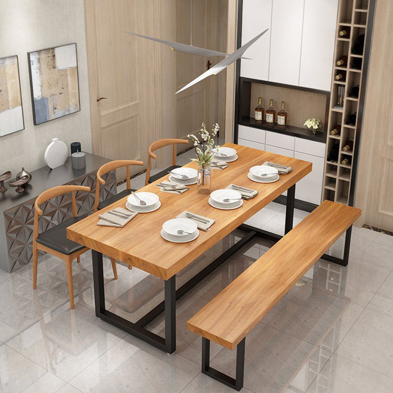 Pine Wood Top Dining Table Industrial Rectangle Table with Trestle Base in Black Clearhalo 'Dining Tables & Seating' 'Dining Tables' 'dining_table' 'furn' 'furn_dining_table' 'Furniture' 'furniture_dining_table' 'Kitchen & Dining Furniture' 'kitchen' 'kitchen_dining_table' 4927995