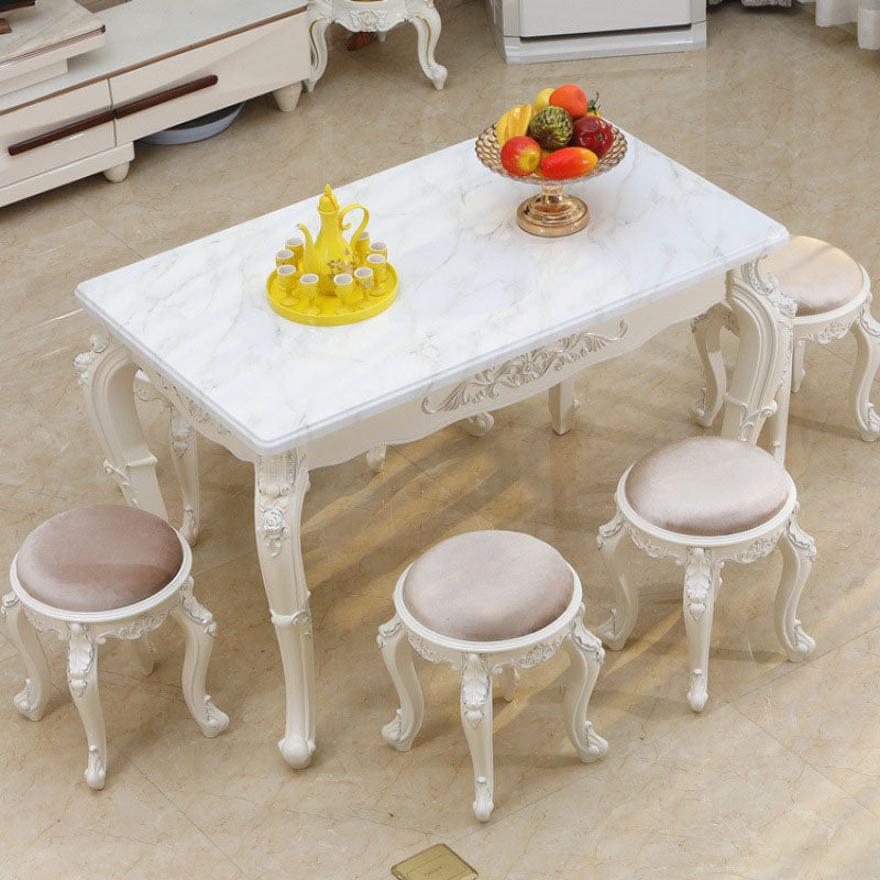 Stone Top Dining Table Rectangle Dining Table with 4 Legs in White Silver 51.2"L x 29.5"W x 29.5"H Clearhalo 'Dining Tables & Seating' 'Dining Tables' 'dining_table' 'Furniture' 'furniture_dining_table' 'Kitchen & Dining Furniture' 'kitchen' 'kitchen_dining_table' 4928005