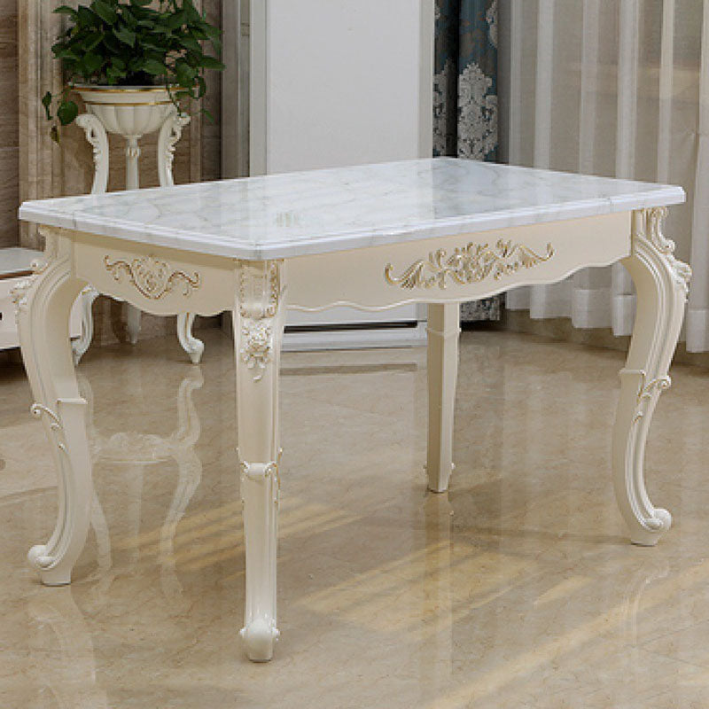 Stone Top Dining Table Rectangle Dining Table with 4 Legs in White Clearhalo 'Dining Tables & Seating' 'Dining Tables' 'dining_table' 'Furniture' 'furniture_dining_table' 'Kitchen & Dining Furniture' 'kitchen' 'kitchen_dining_table' 4928012