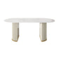 White Stone Top Dining Table Modern Oval Dining Table with Sled Base 78.7"L x 31.5"W x 29.5"H White Clearhalo 'Dining Tables & Seating' 'Dining Tables' 'dining_table' 'Furniture' 'furniture_dining_table' 'Kitchen & Dining Furniture' 'kitchen' 'kitchen_dining_table' 4928021