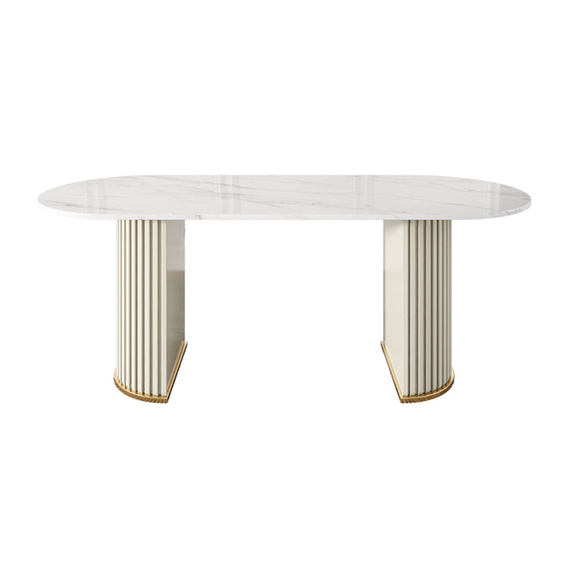 White Stone Top Dining Table Modern Oval Dining Table with Sled Base 78.7"L x 31.5"W x 29.5"H White Clearhalo 'Dining Tables & Seating' 'Dining Tables' 'dining_table' 'Furniture' 'furniture_dining_table' 'Kitchen & Dining Furniture' 'kitchen' 'kitchen_dining_table' 4928021