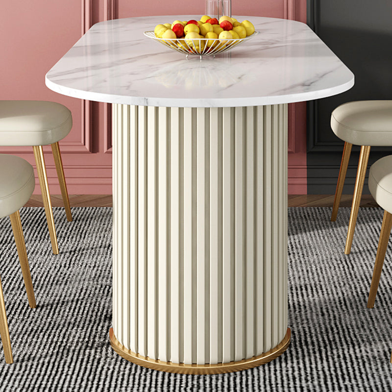 White Stone Top Dining Table Modern Oval Dining Table with Sled Base Clearhalo 'Dining Tables & Seating' 'Dining Tables' 'dining_table' 'Furniture' 'furniture_dining_table' 'Kitchen & Dining Furniture' 'kitchen' 'kitchen_dining_table' 4928022