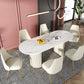 White Stone Top Dining Table Modern Oval Dining Table with Sled Base Clearhalo 'Dining Tables & Seating' 'Dining Tables' 'dining_table' 'Furniture' 'furniture_dining_table' 'Kitchen & Dining Furniture' 'kitchen' 'kitchen_dining_table' 4928026