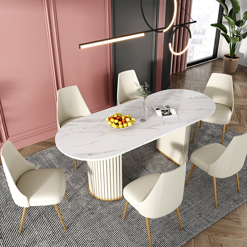 White Stone Top Dining Table Modern Oval Dining Table with Sled Base Clearhalo 'Dining Tables & Seating' 'Dining Tables' 'dining_table' 'Furniture' 'furniture_dining_table' 'Kitchen & Dining Furniture' 'kitchen' 'kitchen_dining_table' 4928026