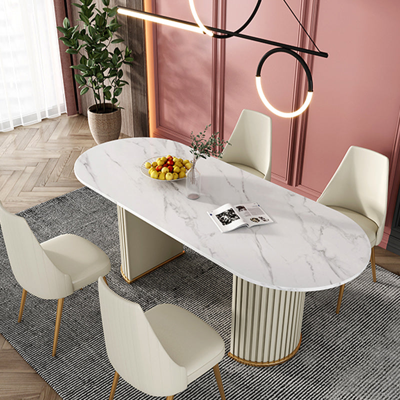 White Stone Top Dining Table Modern Oval Dining Table with Sled Base Clearhalo 'Dining Tables & Seating' 'Dining Tables' 'dining_table' 'Furniture' 'furniture_dining_table' 'Kitchen & Dining Furniture' 'kitchen' 'kitchen_dining_table' 4928027
