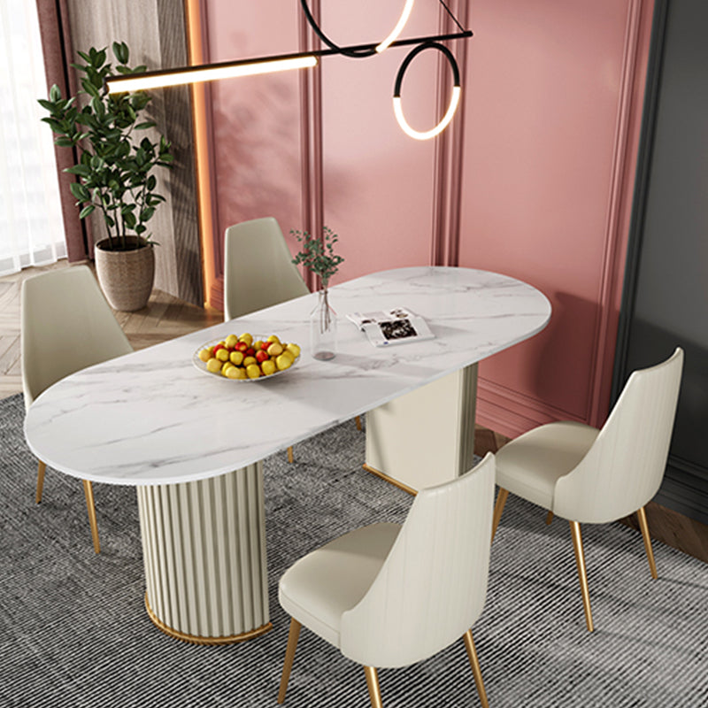 White Stone Top Dining Table Modern Oval Dining Table with Sled Base Clearhalo 'Dining Tables & Seating' 'Dining Tables' 'dining_table' 'Furniture' 'furniture_dining_table' 'Kitchen & Dining Furniture' 'kitchen' 'kitchen_dining_table' 4928028