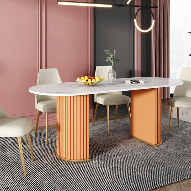 White Stone Top Dining Table Modern Oval Dining Table with Sled Base Clearhalo 'Dining Tables & Seating' 'Dining Tables' 'dining_table' 'Furniture' 'furniture_dining_table' 'Kitchen & Dining Furniture' 'kitchen' 'kitchen_dining_table' 4928029