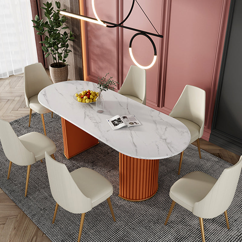 White Stone Top Dining Table Modern Oval Dining Table with Sled Base Clearhalo 'Dining Tables & Seating' 'Dining Tables' 'dining_table' 'Furniture' 'furniture_dining_table' 'Kitchen & Dining Furniture' 'kitchen' 'kitchen_dining_table' 4928030