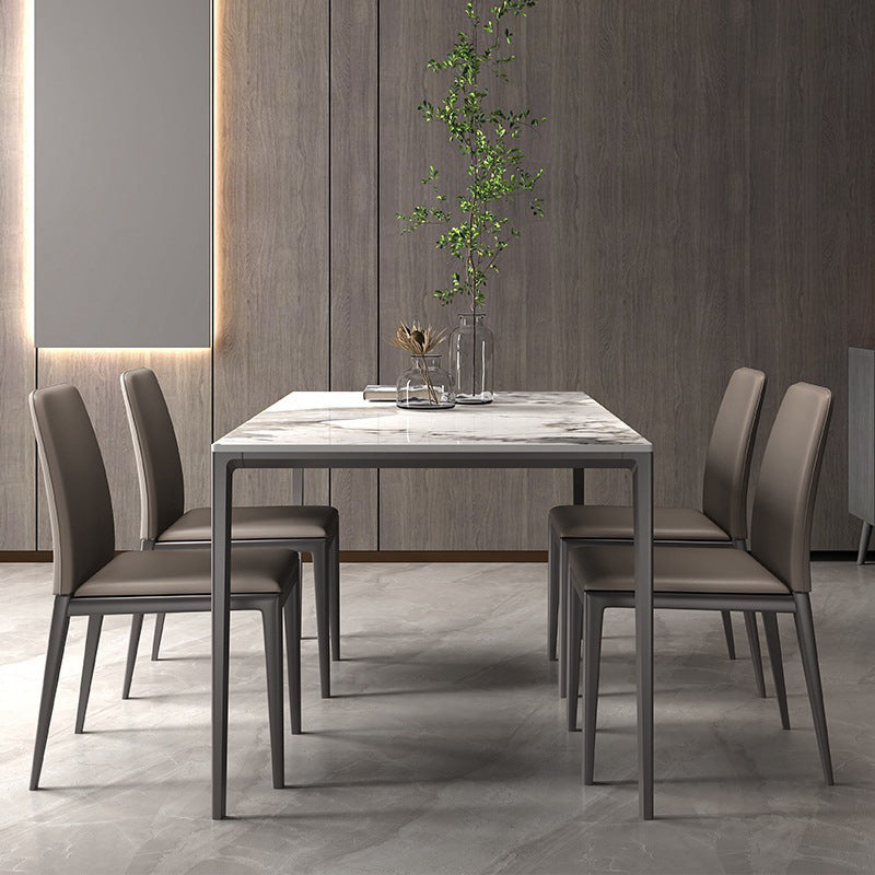 Stone Rectangular Dining Table 4 Legs Furniture with Steel Base for Home Pandora Gold 55.1"L x 31.5"W x 29.5"H Without Chairs Clearhalo 'Dining Tables & Seating' 'Dining Tables' 'dining_table' 'furn' 'furn_dining_table' 'Furniture' 'furniture_dining_table' 'Kitchen & Dining Furniture' 'kitchen' 'kitchen_dining_table' 4928037