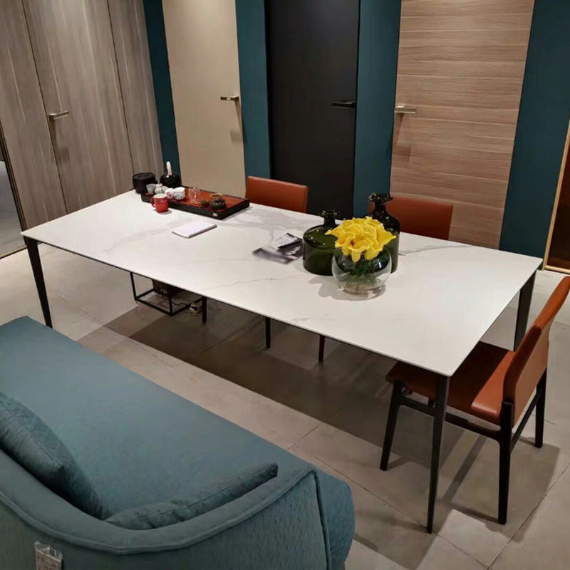 Stone Rectangular Dining Table 4 Legs Furniture with Steel Base for Home White Without Chairs Clearhalo 'Dining Tables & Seating' 'Dining Tables' 'dining_table' 'furn' 'furn_dining_table' 'Furniture' 'furniture_dining_table' 'Kitchen & Dining Furniture' 'kitchen' 'kitchen_dining_table' 4928038