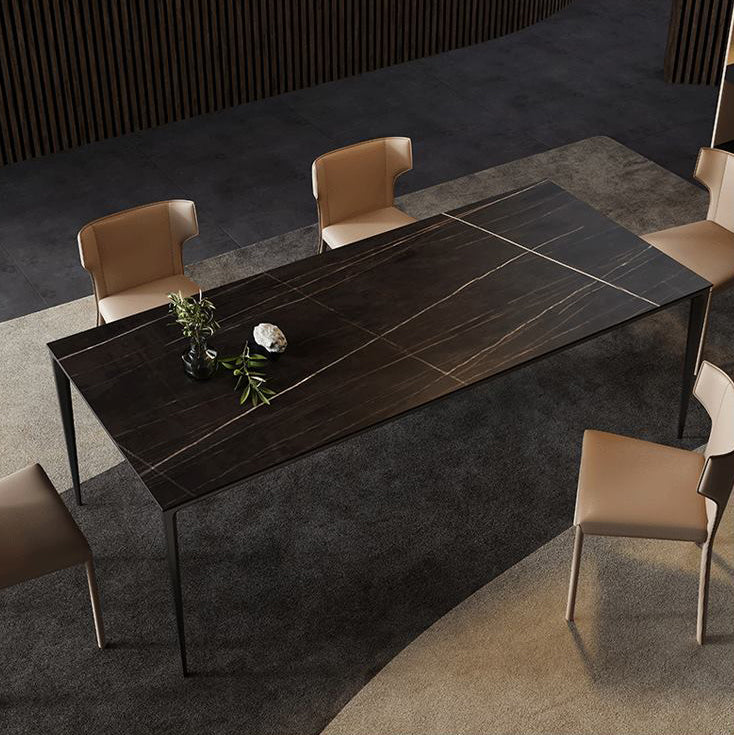 Stone Rectangular Dining Table 4 Legs Furniture with Steel Base for Home Black Without Chairs Clearhalo 'Dining Tables & Seating' 'Dining Tables' 'dining_table' 'furn' 'furn_dining_table' 'Furniture' 'furniture_dining_table' 'Kitchen & Dining Furniture' 'kitchen' 'kitchen_dining_table' 4928039
