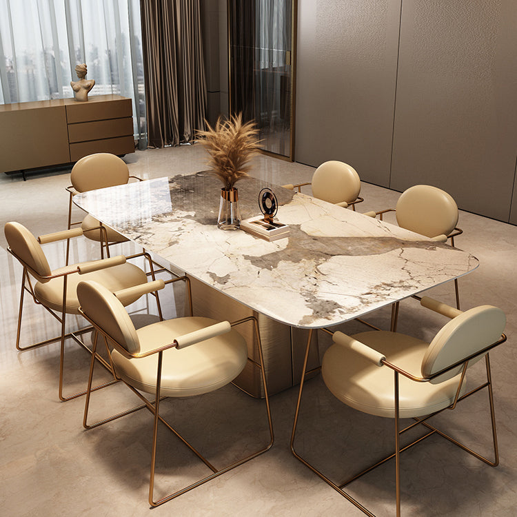Traditional Luxury Dining Table Stone Dining Table with Pedestal Base Pandora Gold Without Chairs Clearhalo 'Dining Tables & Seating' 'Dining Tables' 'dining_table' 'furn' 'furn_dining_table' 'Furniture' 'furniture_dining_table' 'Kitchen & Dining Furniture' 'kitchen' 'kitchen_dining_table' 4928071