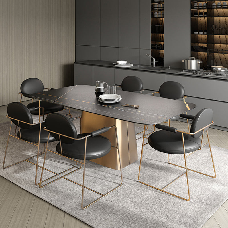 Traditional Luxury Dining Table Stone Dining Table with Pedestal Base Black 55.1"L x 31.5"W x 29.5"H Without Chairs Clearhalo 'Dining Tables & Seating' 'Dining Tables' 'dining_table' 'furn' 'furn_dining_table' 'Furniture' 'furniture_dining_table' 'Kitchen & Dining Furniture' 'kitchen' 'kitchen_dining_table' 4928072