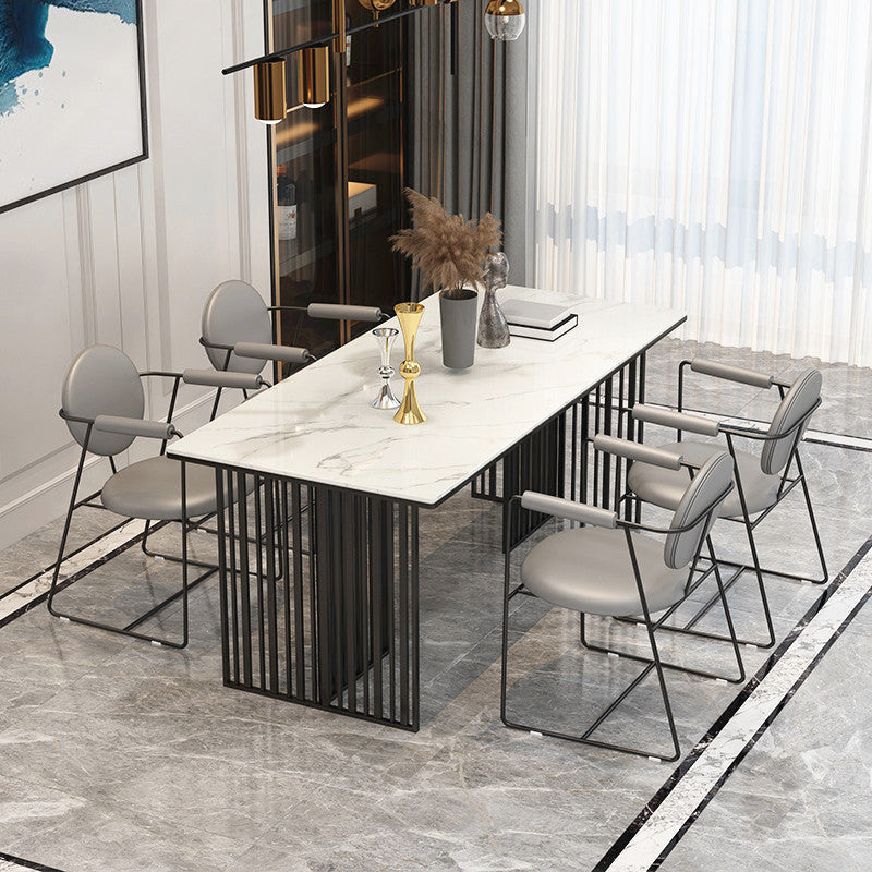 Rectangle Dining Table Traditional Luxury Dining Table with Iron Base Black 55.1"L x 31.5"W x 29.5"H Without Chairs Clearhalo 'Dining Tables & Seating' 'Dining Tables' 'dining_table' 'furn' 'furn_dining_table' 'Furniture' 'furniture_dining_table' 'Kitchen & Dining Furniture' 'kitchen' 'kitchen_dining_table' 4928087