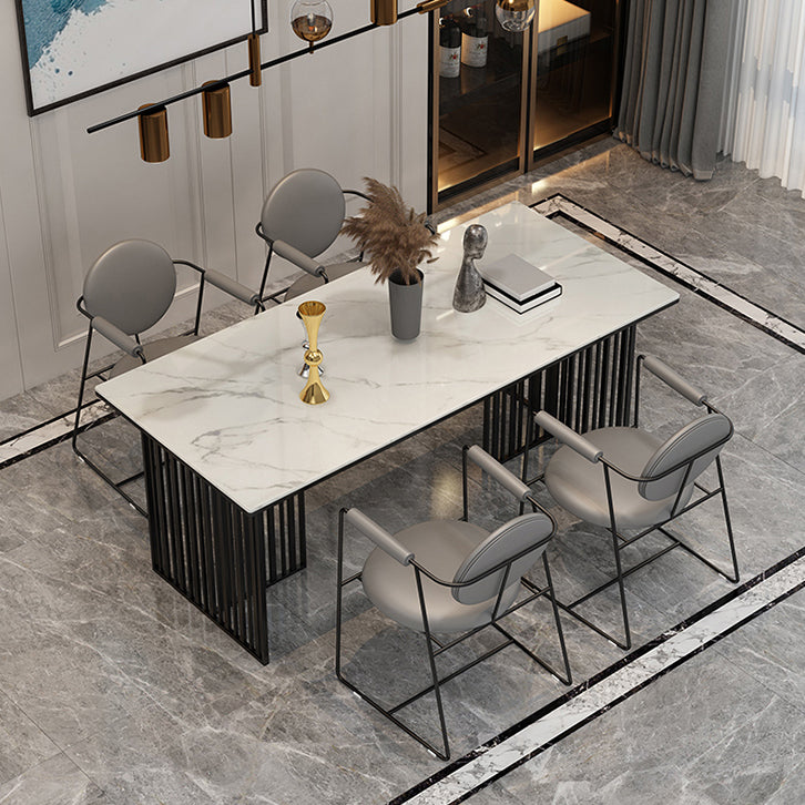 Rectangle Dining Table Traditional Luxury Dining Table with Iron Base Black Without Chairs Clearhalo 'Dining Tables & Seating' 'Dining Tables' 'dining_table' 'furn' 'furn_dining_table' 'Furniture' 'furniture_dining_table' 'Kitchen & Dining Furniture' 'kitchen' 'kitchen_dining_table' 4928094