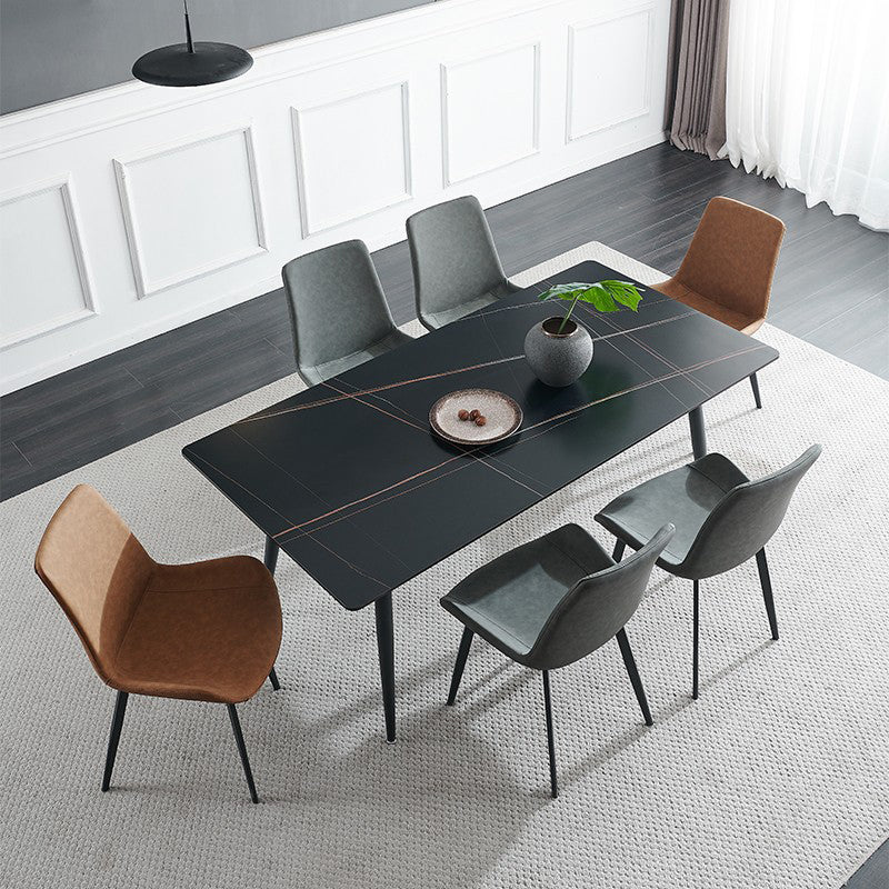 Rectangular Sintered Stone Dining Table Modern Furniture with 4 Legs in Matte Finish Black 55.1"L x 31.5"W x 29.5"H Without Chairs Clearhalo 'Dining Tables & Seating' 'Dining Tables' 'dining_table' 'furn' 'furn_dining_table' 'Furniture' 'furniture_dining_table' 'Kitchen & Dining Furniture' 'kitchen' 'kitchen_dining_table' 4928134