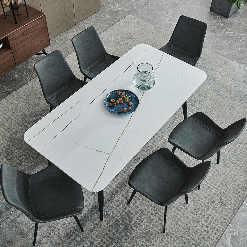 Rectangular Sintered Stone Dining Table Modern Furniture with 4 Legs in Matte Finish White Without Chairs Clearhalo 'Dining Tables & Seating' 'Dining Tables' 'dining_table' 'furn' 'furn_dining_table' 'Furniture' 'furniture_dining_table' 'Kitchen & Dining Furniture' 'kitchen' 'kitchen_dining_table' 4928136
