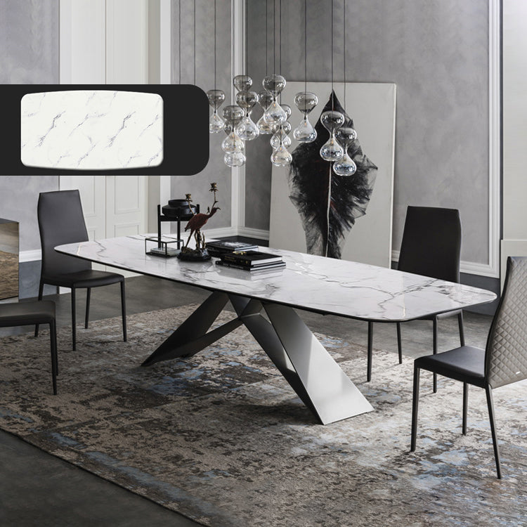 Rectangle Dining Table Industrial Stone Top Dining Table with Stainless Steel Base White Without Chairs Clearhalo 'Dining Tables & Seating' 'Dining Tables' 'dining_table' 'furn' 'furn_dining_table' 'Furniture' 'furniture_dining_table' 'Kitchen & Dining Furniture' 'kitchen' 'kitchen_dining_table' 4928151