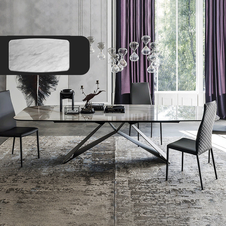 Rectangle Dining Table Industrial Stone Top Dining Table with Stainless Steel Base White Grey Without Chairs Clearhalo 'Dining Tables & Seating' 'Dining Tables' 'dining_table' 'furn' 'furn_dining_table' 'Furniture' 'furniture_dining_table' 'Kitchen & Dining Furniture' 'kitchen' 'kitchen_dining_table' 4928152