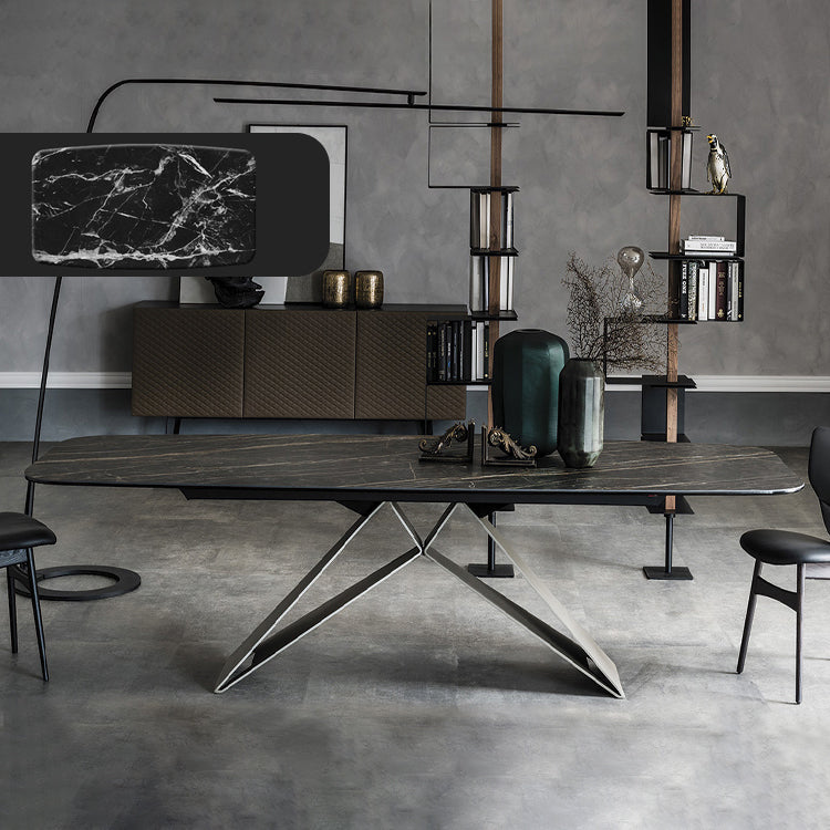 Rectangle Dining Table Industrial Stone Top Dining Table with Stainless Steel Base Black Without Chairs Clearhalo 'Dining Tables & Seating' 'Dining Tables' 'dining_table' 'furn' 'furn_dining_table' 'Furniture' 'furniture_dining_table' 'Kitchen & Dining Furniture' 'kitchen' 'kitchen_dining_table' 4928153