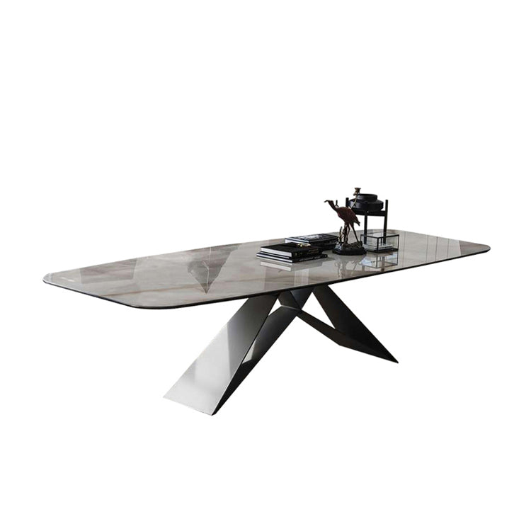 Rectangle Dining Table Industrial Stone Top Dining Table with Stainless Steel Base Clearhalo 'Dining Tables & Seating' 'Dining Tables' 'dining_table' 'furn' 'furn_dining_table' 'Furniture' 'furniture_dining_table' 'Kitchen & Dining Furniture' 'kitchen' 'kitchen_dining_table' 4928155