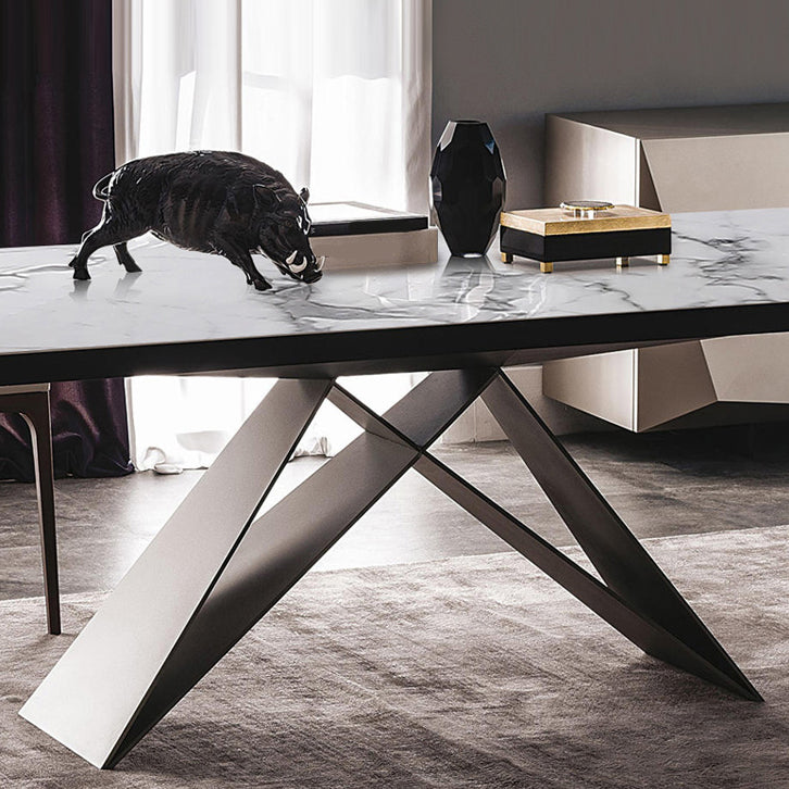 Rectangle Dining Table Industrial Stone Top Dining Table with Stainless Steel Base Clearhalo 'Dining Tables & Seating' 'Dining Tables' 'dining_table' 'furn' 'furn_dining_table' 'Furniture' 'furniture_dining_table' 'Kitchen & Dining Furniture' 'kitchen' 'kitchen_dining_table' 4928156
