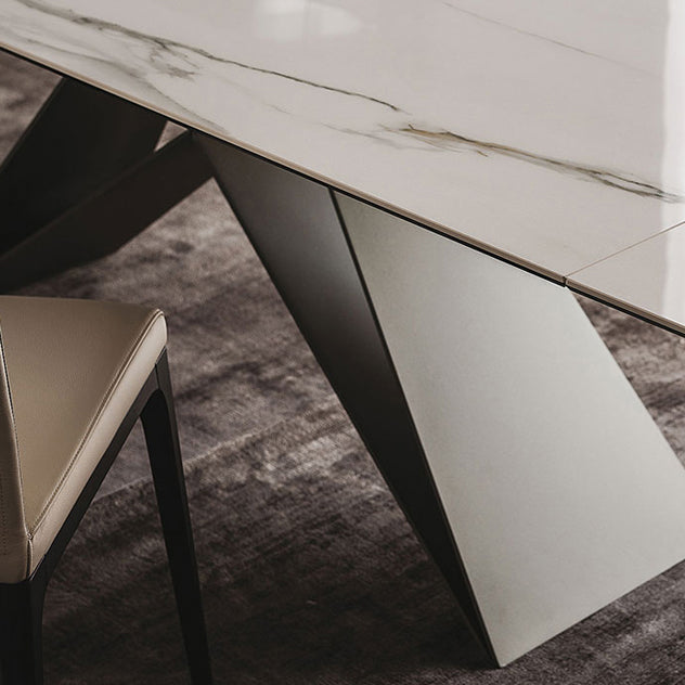Rectangle Dining Table Industrial Stone Top Dining Table with Stainless Steel Base Clearhalo 'Dining Tables & Seating' 'Dining Tables' 'dining_table' 'furn' 'furn_dining_table' 'Furniture' 'furniture_dining_table' 'Kitchen & Dining Furniture' 'kitchen' 'kitchen_dining_table' 4928157
