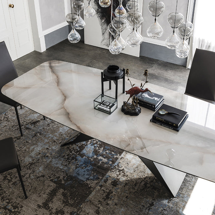 Rectangle Dining Table Industrial Stone Top Dining Table with Stainless Steel Base Clearhalo 'Dining Tables & Seating' 'Dining Tables' 'dining_table' 'furn' 'furn_dining_table' 'Furniture' 'furniture_dining_table' 'Kitchen & Dining Furniture' 'kitchen' 'kitchen_dining_table' 4928158