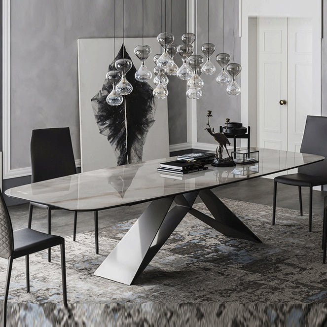 Rectangle Dining Table Industrial Stone Top Dining Table with Stainless Steel Base Clearhalo 'Dining Tables & Seating' 'Dining Tables' 'dining_table' 'furn' 'furn_dining_table' 'Furniture' 'furniture_dining_table' 'Kitchen & Dining Furniture' 'kitchen' 'kitchen_dining_table' 4928161