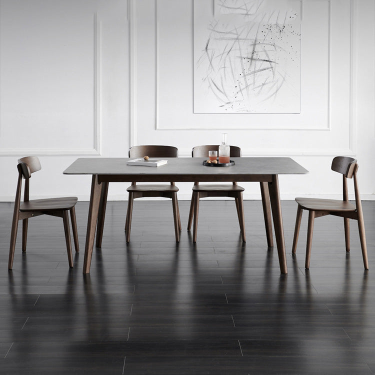 Brown Rectangular Sintered Stone Dining Table Modern Furniture with 4 Legs Wood Base Walnut Without Chairs Clearhalo 'Dining Tables & Seating' 'Dining Tables' 'dining_table' 'furn' 'furn_dining_table' 'Furniture' 'furniture_dining_table' 'Kitchen & Dining Furniture' 'kitchen' 'kitchen_dining_table' 4928167