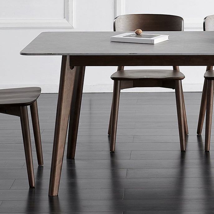 Brown Rectangular Sintered Stone Dining Table Modern Furniture with 4 Legs Wood Base Clearhalo 'Dining Tables & Seating' 'Dining Tables' 'dining_table' 'furn' 'furn_dining_table' 'Furniture' 'furniture_dining_table' 'Kitchen & Dining Furniture' 'kitchen' 'kitchen_dining_table' 4928174