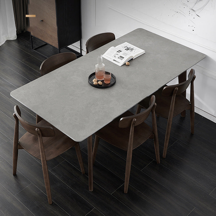 Brown Rectangular Sintered Stone Dining Table Modern Furniture with 4 Legs Wood Base Clearhalo 'Dining Tables & Seating' 'Dining Tables' 'dining_table' 'furn' 'furn_dining_table' 'Furniture' 'furniture_dining_table' 'Kitchen & Dining Furniture' 'kitchen' 'kitchen_dining_table' 4928176