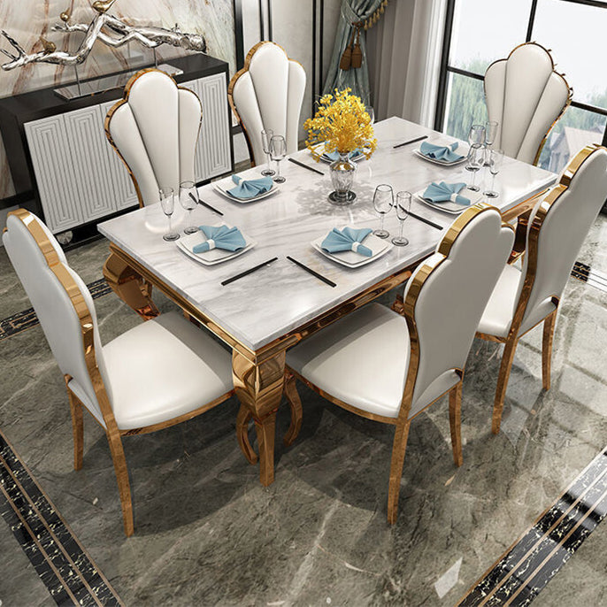 Traditional Luxury Dining Table Rectangle Metal Gold Tripod Dining Table White 55.1"L x 31.5"W x 29.5"H Without Chairs Clearhalo 'Dining Tables & Seating' 'Dining Tables' 'dining_table' 'furn' 'furn_dining_table' 'Furniture' 'furniture_dining_table' 'Kitchen & Dining Furniture' 'kitchen' 'kitchen_dining_table' 4928183