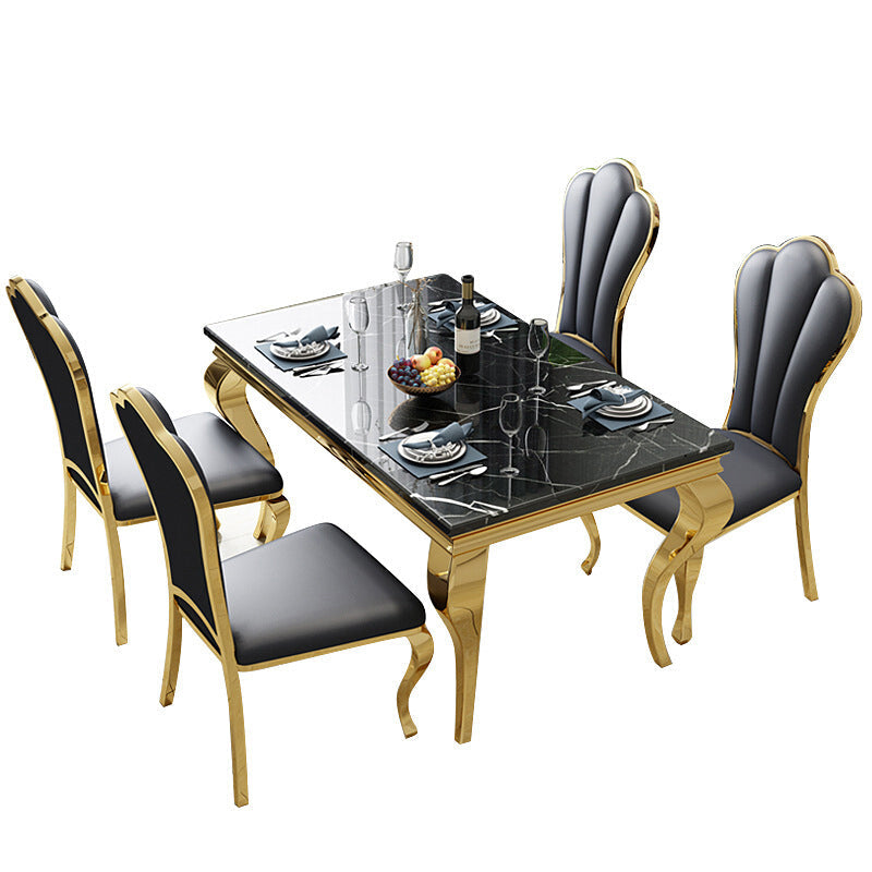 Traditional Luxury Dining Table Rectangle Metal Gold Tripod Dining Table Black Without Chairs Clearhalo 'Dining Tables & Seating' 'Dining Tables' 'dining_table' 'furn' 'furn_dining_table' 'Furniture' 'furniture_dining_table' 'Kitchen & Dining Furniture' 'kitchen' 'kitchen_dining_table' 4928186