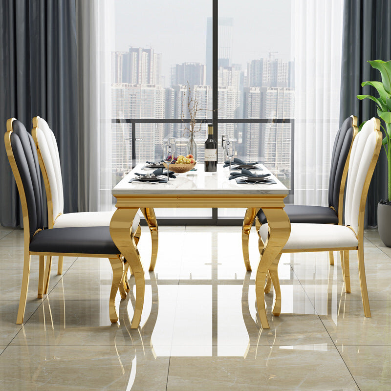 Traditional Luxury Dining Table Rectangle Metal Gold Tripod Dining Table White 70.9"L x 35.4"W x 29.5"H Without Chairs Clearhalo 'Dining Tables & Seating' 'Dining Tables' 'dining_table' 'furn' 'furn_dining_table' 'Furniture' 'furniture_dining_table' 'Kitchen & Dining Furniture' 'kitchen' 'kitchen_dining_table' 4928187