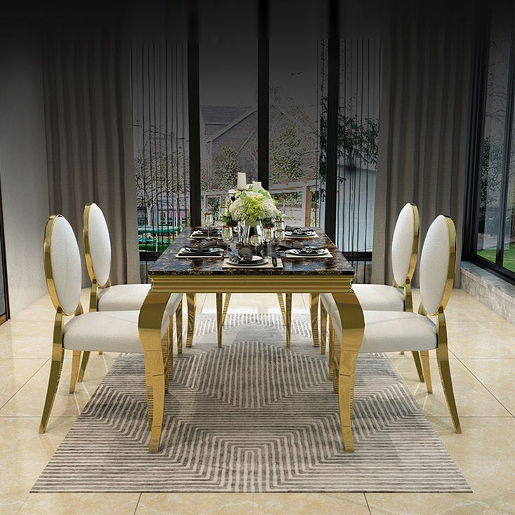 Traditional Luxury Dining Table Rectangle Metal Gold Tripod Dining Table Clearhalo 'Dining Tables & Seating' 'Dining Tables' 'dining_table' 'furn' 'furn_dining_table' 'Furniture' 'furniture_dining_table' 'Kitchen & Dining Furniture' 'kitchen' 'kitchen_dining_table' 4928198