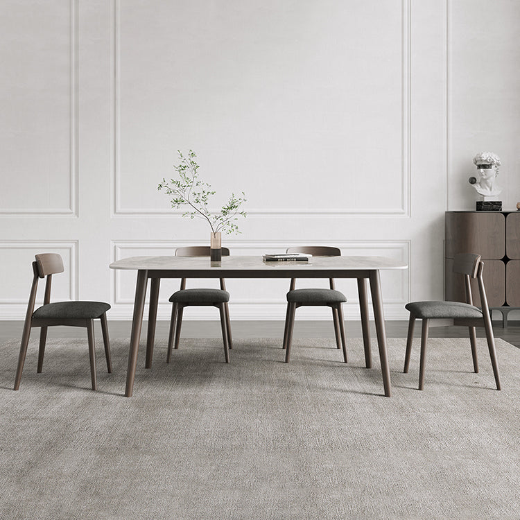 Mid-Century Modern Dining Table Rectangle Stone Top 4 Legs Dining Site Table Gray 55.1"L x 31.5"W x 29.5"H Without Chairs Clearhalo 'Dining Tables & Seating' 'Dining Tables' 'dining_table' 'furn' 'furn_dining_table' 'Furniture' 'furniture_dining_table' 'Kitchen & Dining Furniture' 'kitchen' 'kitchen_dining_table' 4928206