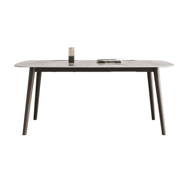 Mid-Century Modern Dining Table Rectangle Stone Top 4 Legs Dining Site Table Gray Without Chairs Clearhalo 'Dining Tables & Seating' 'Dining Tables' 'dining_table' 'furn' 'furn_dining_table' 'Furniture' 'furniture_dining_table' 'Kitchen & Dining Furniture' 'kitchen' 'kitchen_dining_table' 4928207