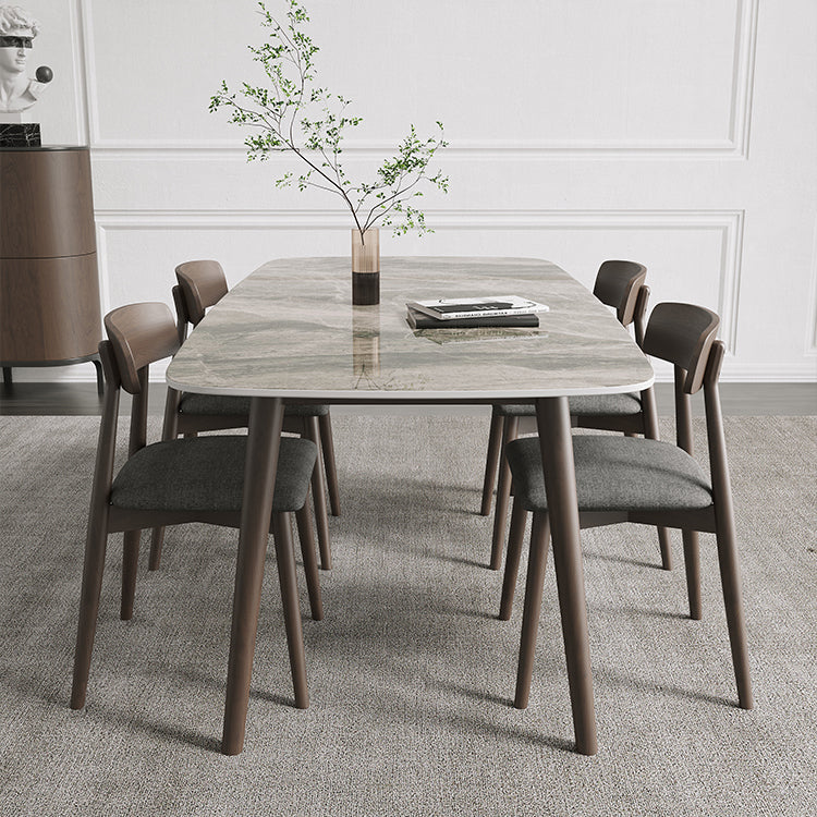 Mid-Century Modern Dining Table Rectangle Stone Top 4 Legs Dining Site Table Gray 63"L x 35.4"W x 29.5"H Without Chairs Clearhalo 'Dining Tables & Seating' 'Dining Tables' 'dining_table' 'furn' 'furn_dining_table' 'Furniture' 'furniture_dining_table' 'Kitchen & Dining Furniture' 'kitchen' 'kitchen_dining_table' 4928208